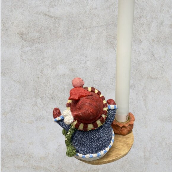 CANDLE HOLDER -- Sitting Snowman Taper Candle Holder, Christmas Decor, w/Candle - Picture 7 of 8